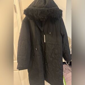 Black Hooded Women's Coat
